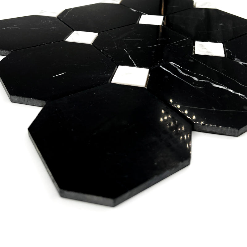 Octagon Marble Mosaic Arabescato Black LB01 Polished