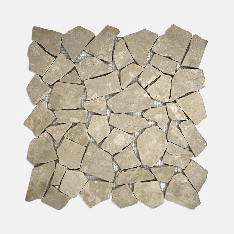 Crazy Pave Marble Mosaic Bianco Perlino LC01 Tumbled