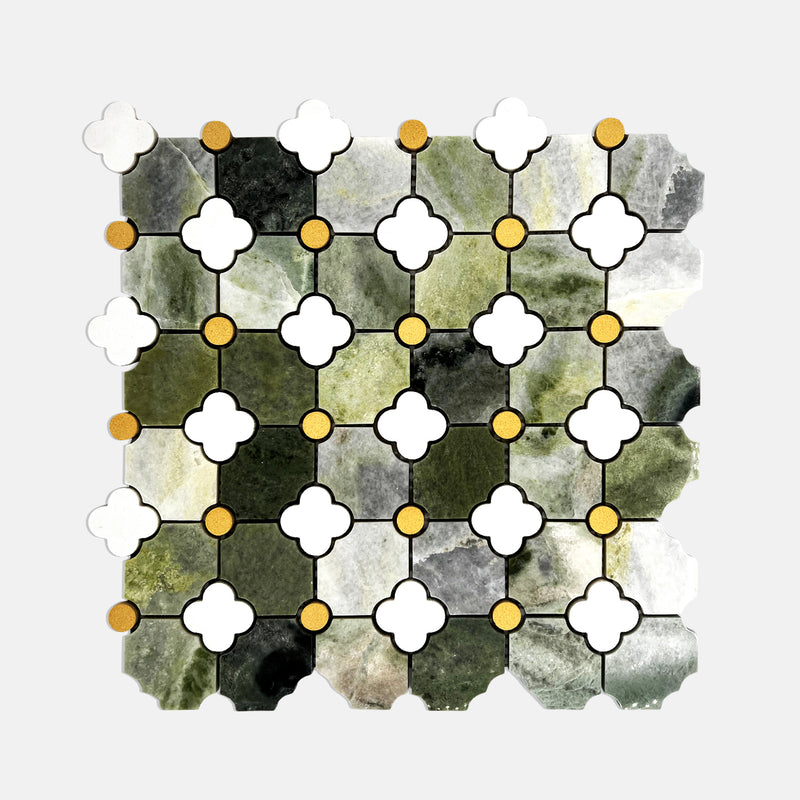 Flower Marble Mosaic Green Carrara White Steel LG03 Polished