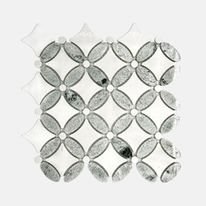 Round Marble Mosaic White Green LG05 Polished