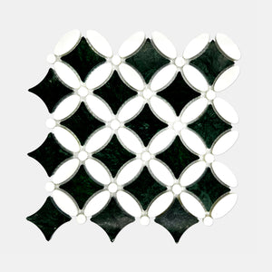 Round Marble Mosaic White Green LG06 Polished