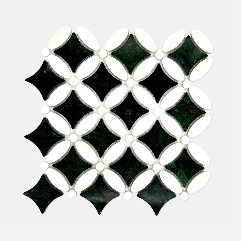 Round Marble Mosaic White Green LG06 Polished
