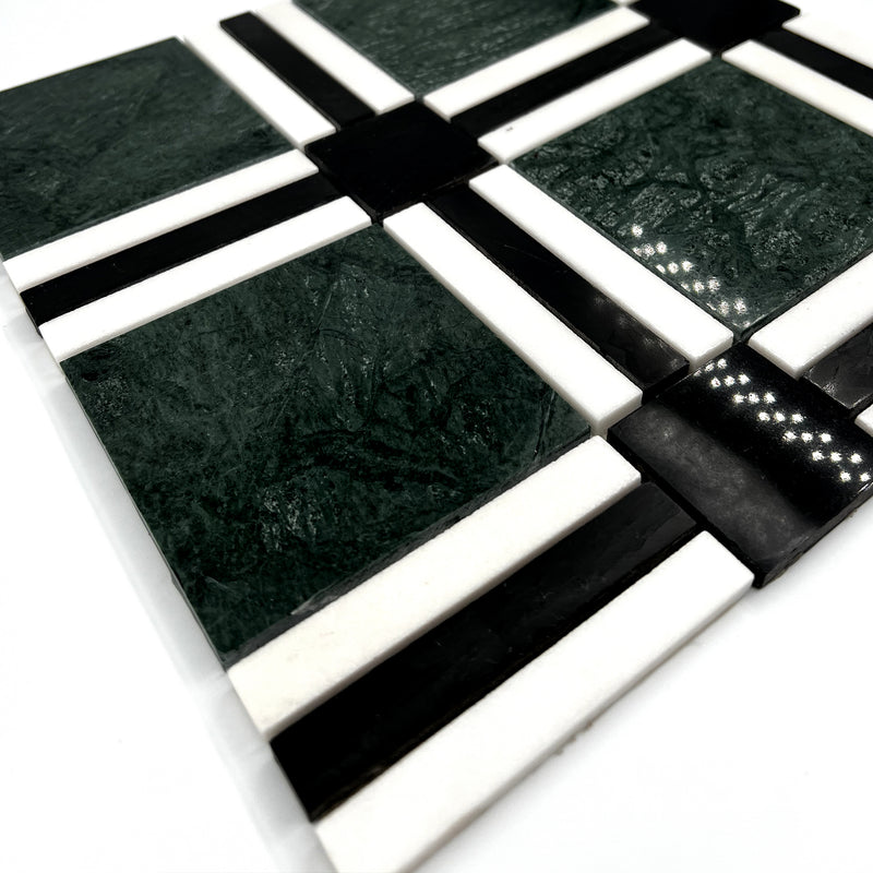 Square Marble Mosaic Green White Black LG12 Polished