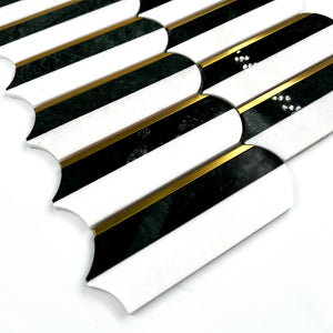 Feather Marble Mosaic Black White Steel LG16 Polished
