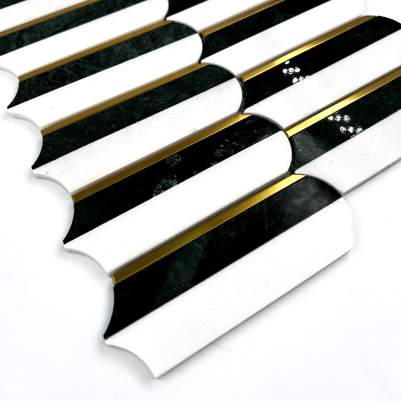 Feather Marble Mosaic Black White Steel LG16 Polished