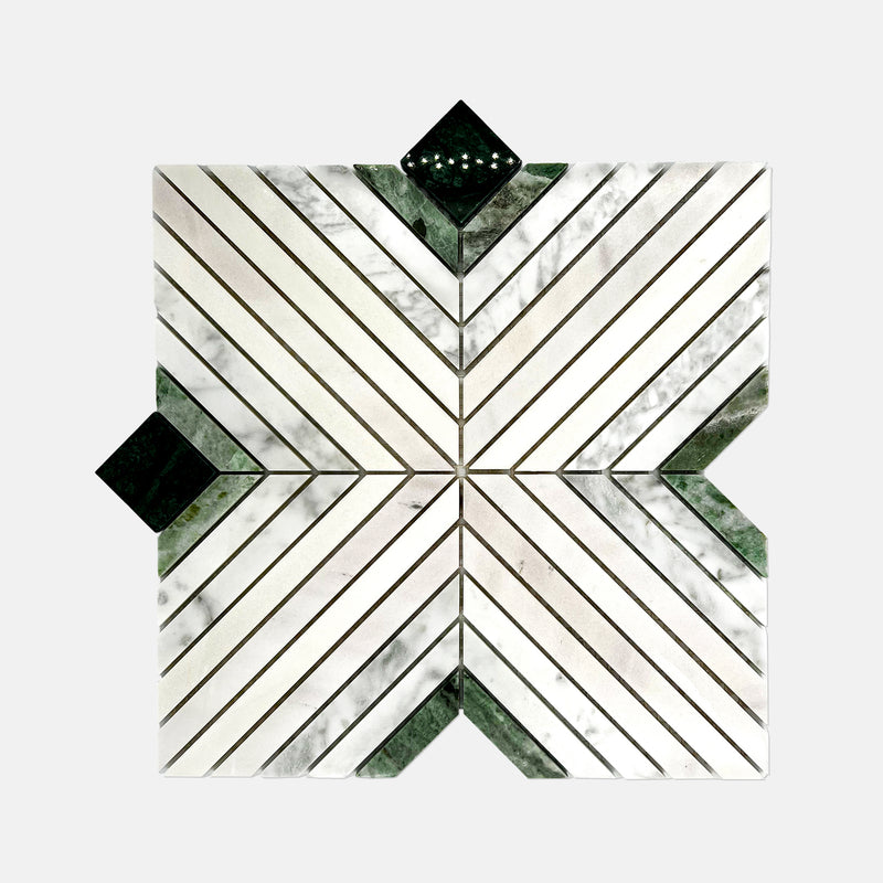 Puzzle Marble Mosaic Green White LG18 Polished