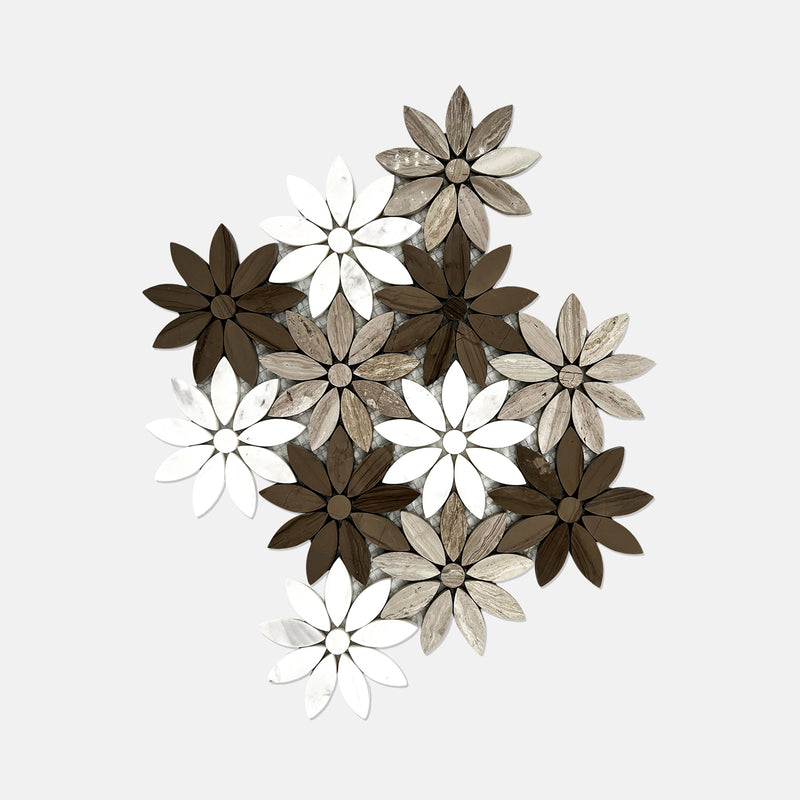 Flower Marble Mosaic White Grey LG19 Polished