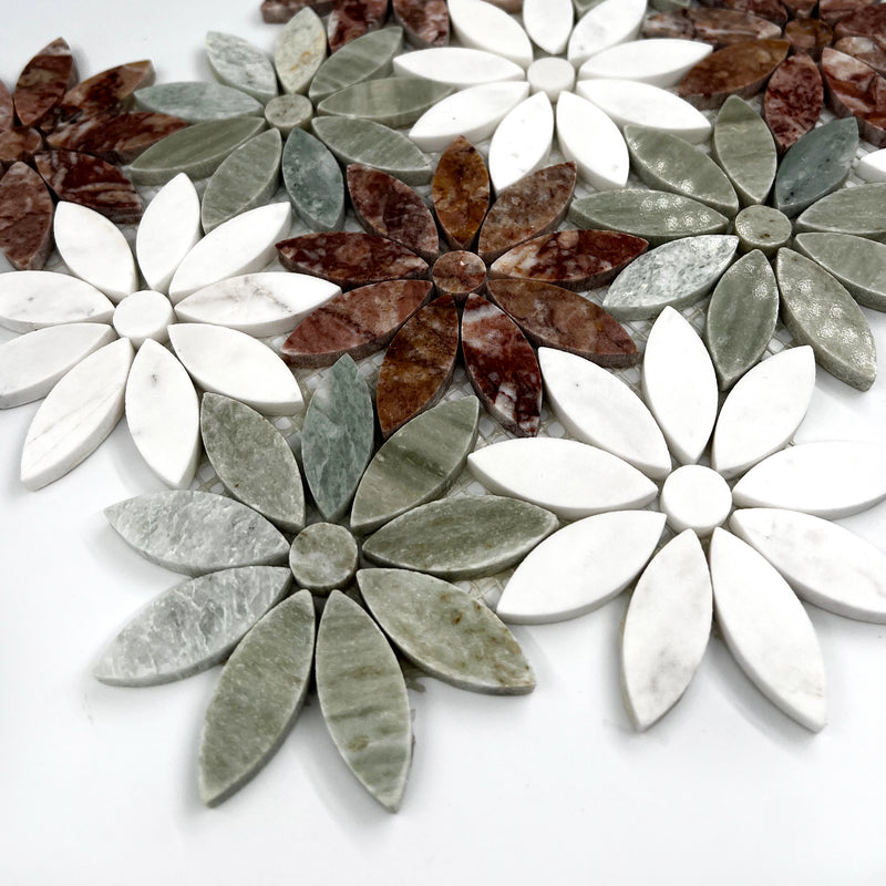 Flower Marble Mosaic Red Green White LG20 Polished