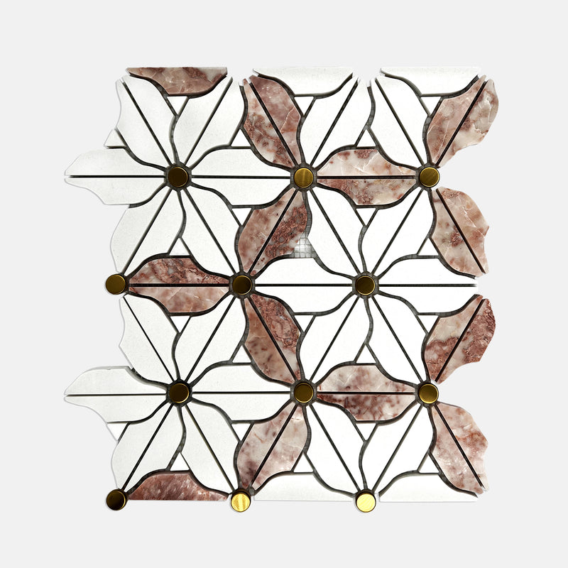 Flower Marble Mosaic White Red LG22 Polished