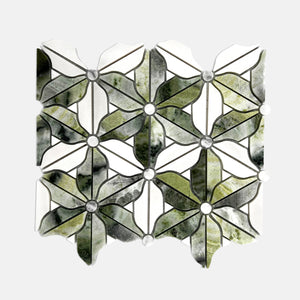 Flower Marble Mosaic Green White LG24 Polished