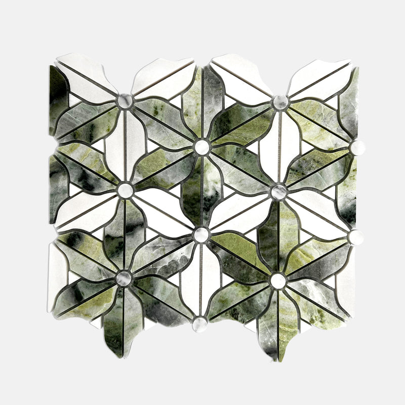 Flower Marble Mosaic Green White LG24 Polished