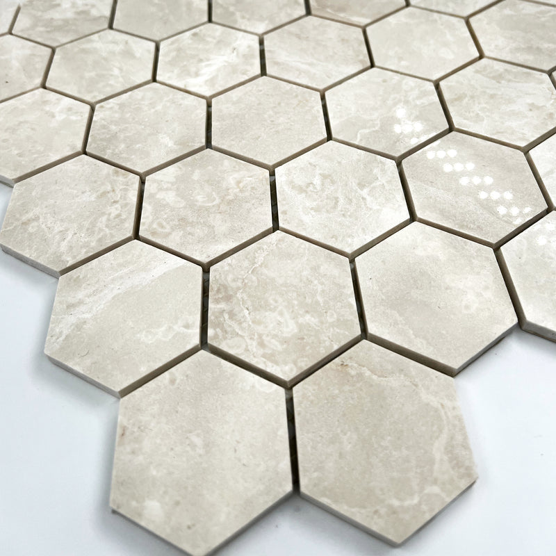Hexagon Marble Mosaic Bianco Perlino LV03 Polished