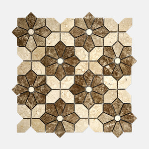 Flower Marble Mosaic Emperador Light Bianco Perlino LV08 Polished