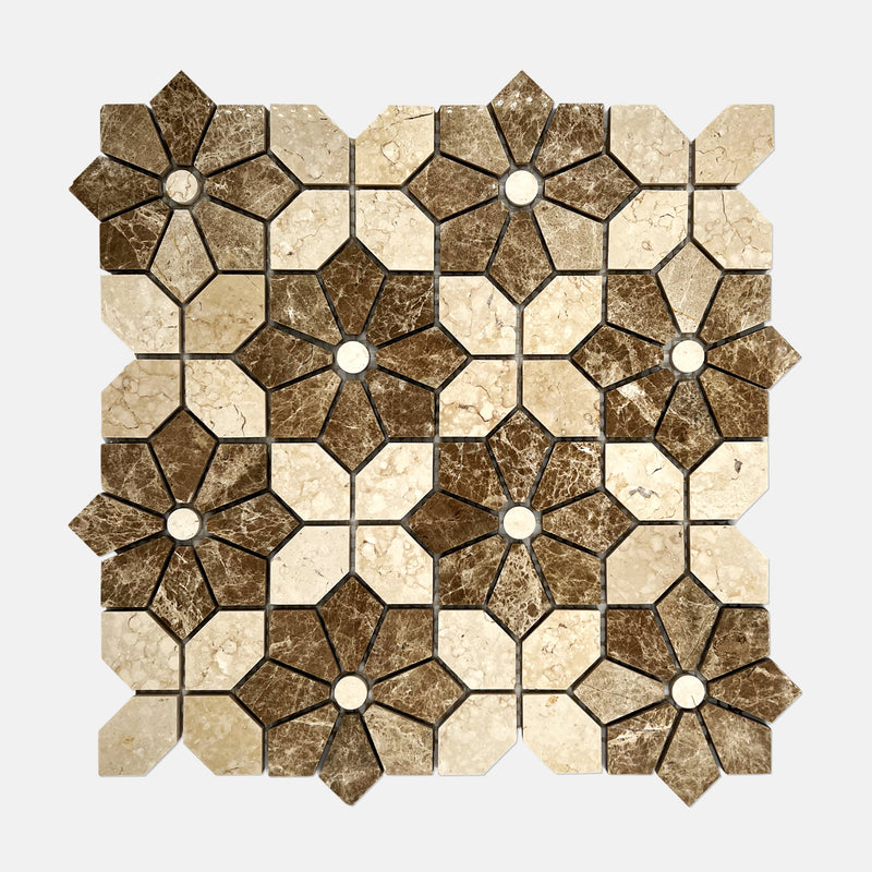 Flower Marble Mosaic Emperador Light Bianco Perlino LV08 Polished
