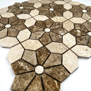 Flower Marble Mosaic Emperador Light Bianco Perlino LV08 Polished