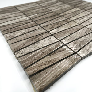 Trapezium Marble Mosaic Grey White Wood Grain LV13 Polished