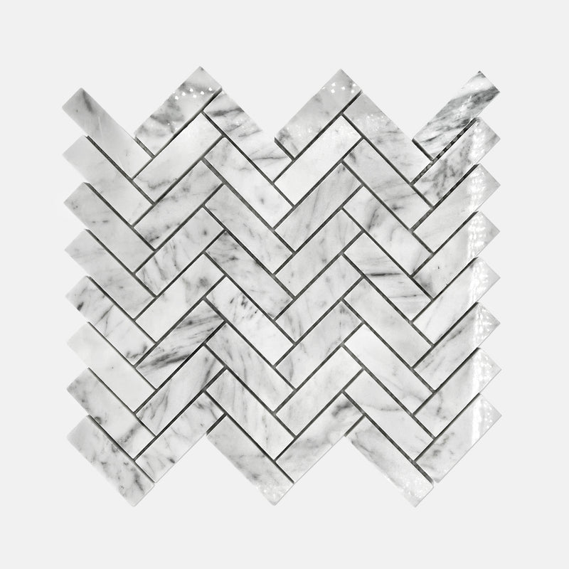 Herringbone Marble Mosaic Carrara White LW01 Polished