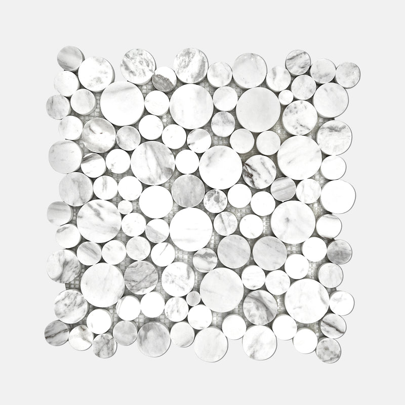 Round Marble Mosaic Volakas White LW06 Polished