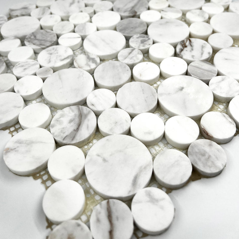 Round Marble Mosaic Volakas White LW06 Polished