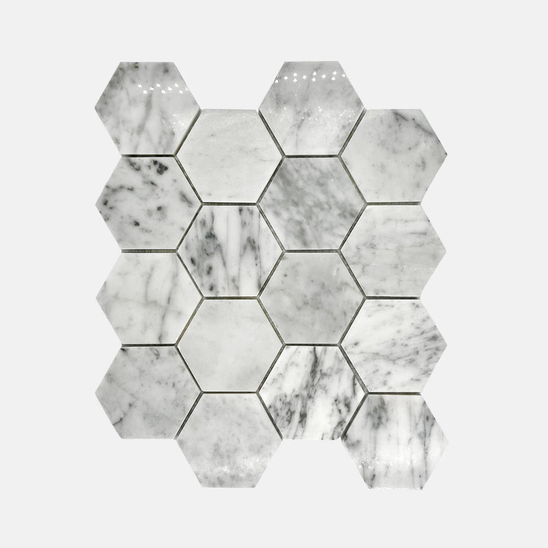 Hexagon Marble Mosaic Carrara White LW09 Polished