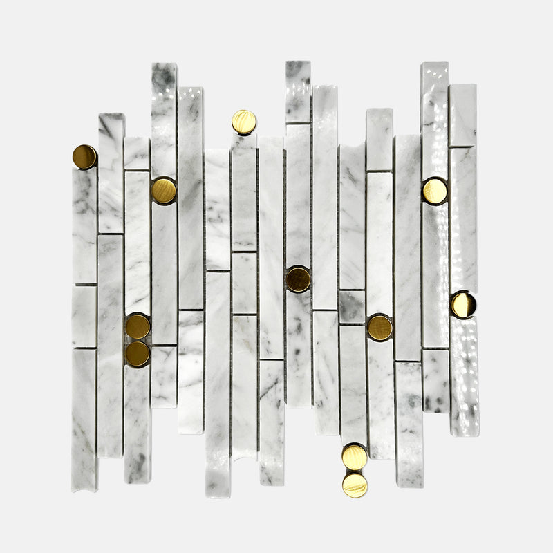 Rectangle Marble Mosaic Carrara White Steel LW20 Polished