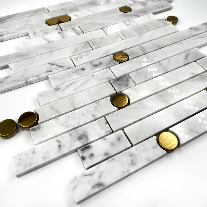 Rectangle Marble Mosaic Carrara White Steel LW20 Polished