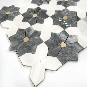 Flower Marble Mosaic White Grey LW25 Polished
