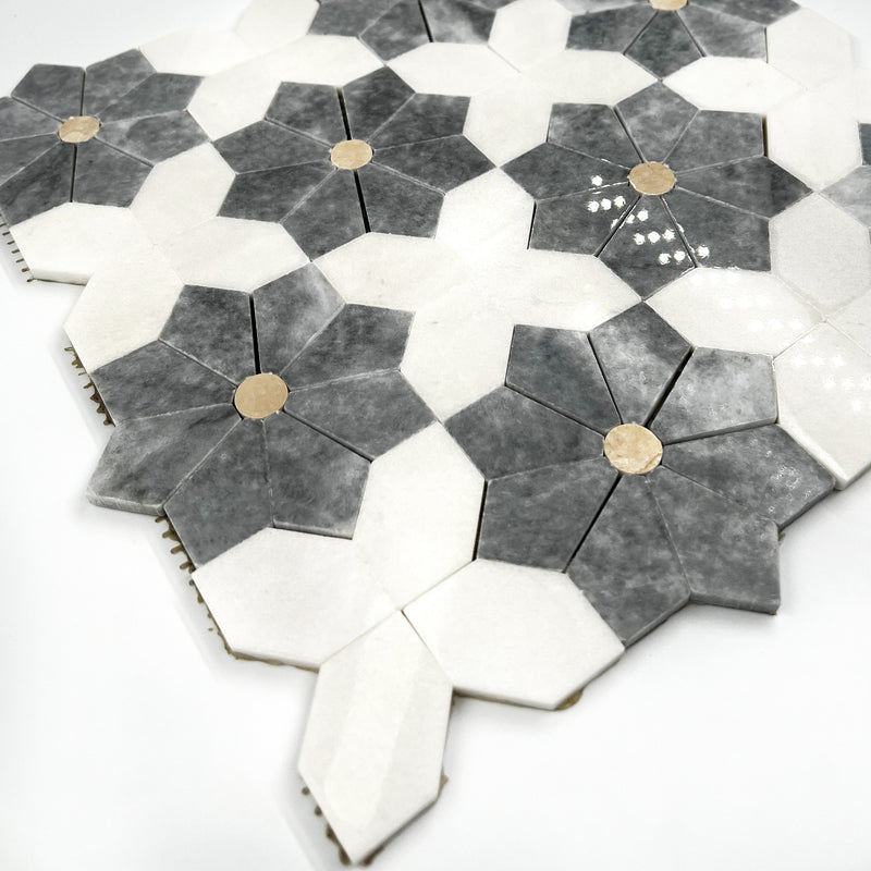 Flower Marble Mosaic White Grey LW25 Polished