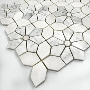 Flower Marble Mosaic Carrara White LW26 Polished