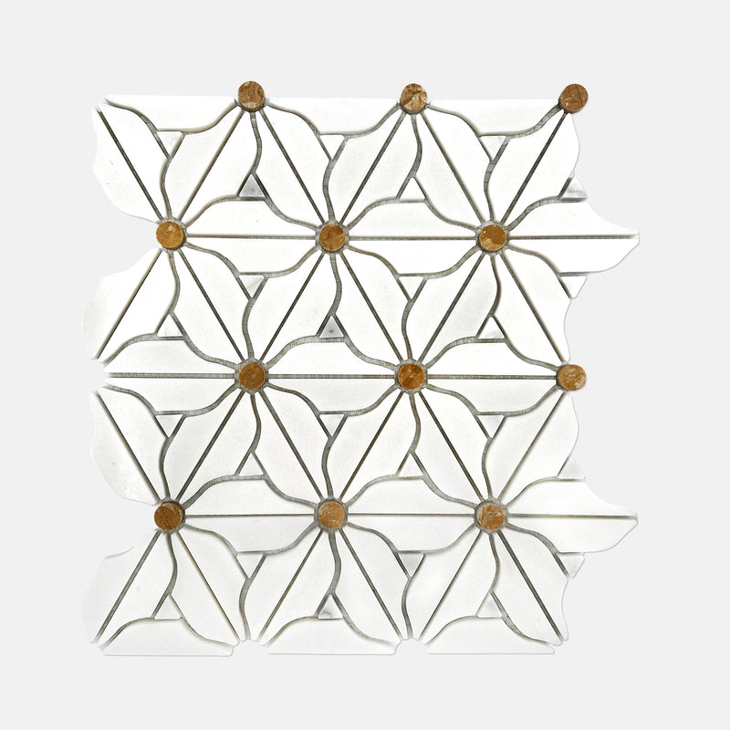 Flower Marble Mosaic White Steel LW29 Polished