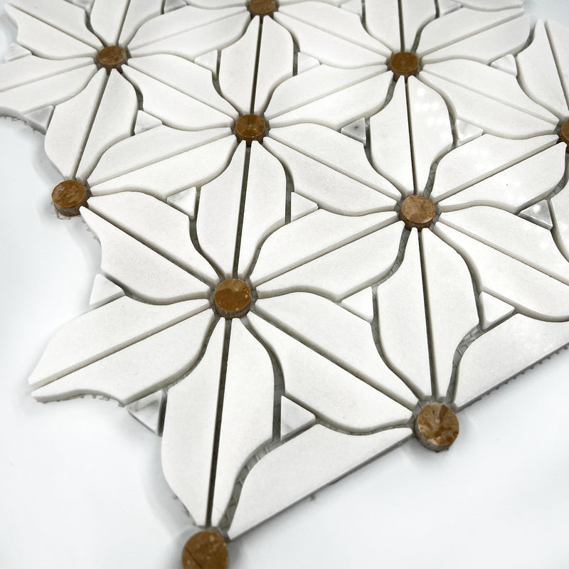 Flower Marble Mosaic White Steel LW29 Polished