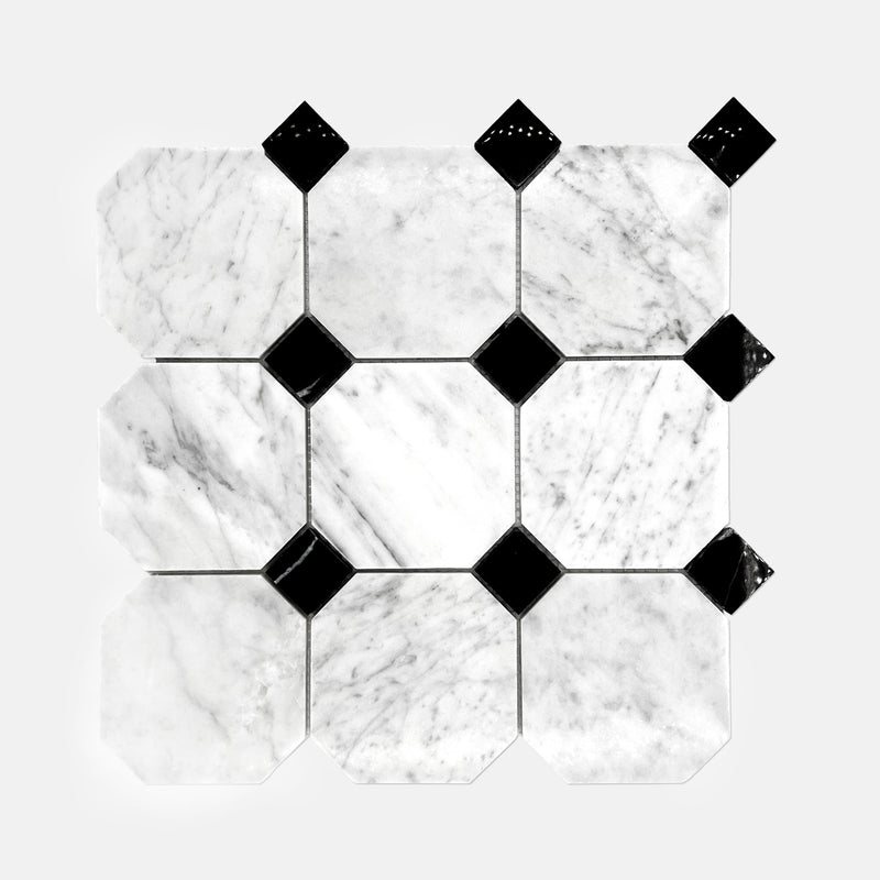 Octagon Marble Mosaic Carrara White Black LW33 Polished