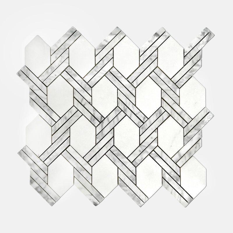 Hexagon Marble Mosaic Yugoslavia Carrara White LW37 Polished