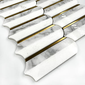 Feather Marble Mosaic White Steel LW43 Polished